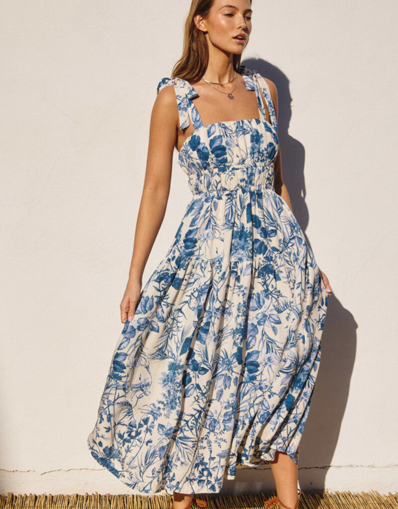 Dress Forum Love Letter Shirred Fit & Flare Midi Dress in Porcelain Blue