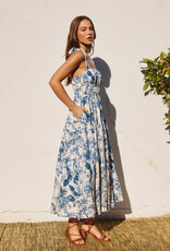 Dress Forum Love Letter Shirred Fit & Flare Midi Dress in Porcelain Blue