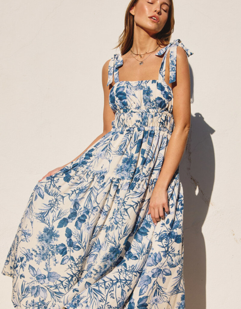 Dress Forum Love Letter Shirred Fit & Flare Midi Dress in Porcelain Blue