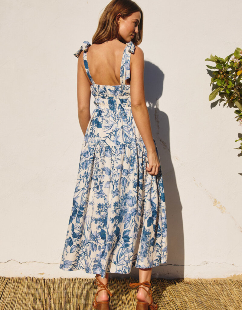 Dress Forum Love Letter Shirred Fit & Flare Midi Dress in Porcelain Blue