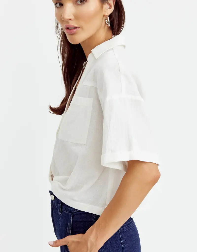Greylin Maria Cotton Twist Front Shirt with Dipped Back Hem