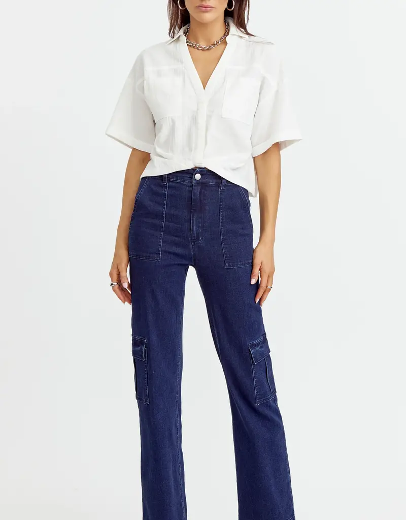 Greylin Maria Cotton Twist Front Shirt with Dipped Back Hem