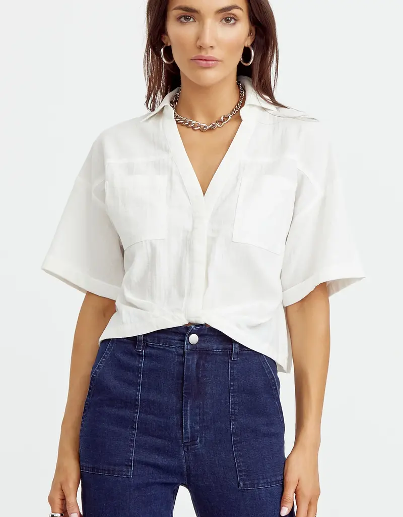 Greylin Maria Cotton Twist Front Shirt with Dipped Back Hem