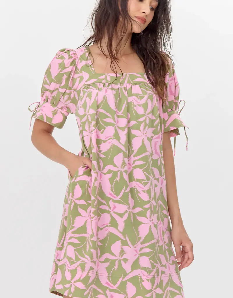 Greylin Vienna Print Square Neck Mini Dress With Tie Sleeve