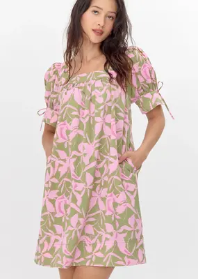 Greylin Vienna Print Square Neck Mini Dress With Tie Sleeve