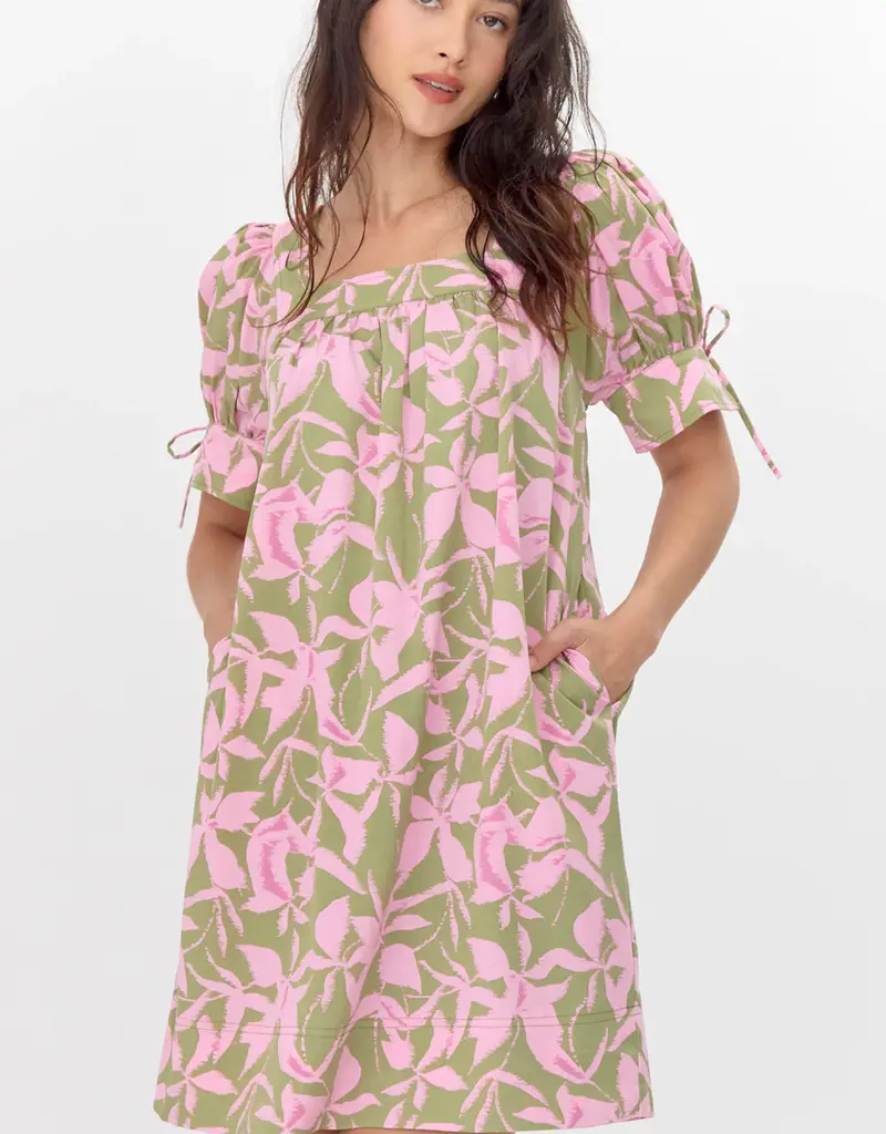 Greylin Vienna Print Square Neck Mini Dress With Tie Sleeve