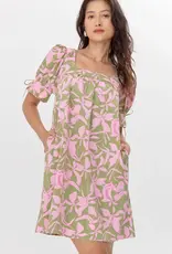 Greylin Vienna Print Square Neck Mini Dress With Tie Sleeve
