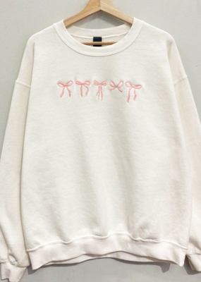 Sweet Claire With A Bow Embroidered Crewneck Sweatshirt