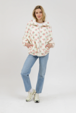 Brunette the Label Floral Sherpa Jacket in White with Pink Flowers