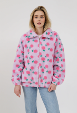 Brunette the Label Floral Sherpa Jacket in Purple with Pink Flowers