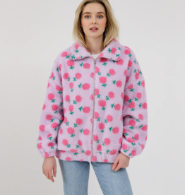 Brunette the Label Brunette the Label - Floral Sherpa Jacket in Purple with Pink Flowers