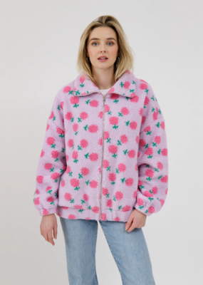 Brunette the Label Brunette the Label - Floral Sherpa Jacket in Purple with Pink Flowers