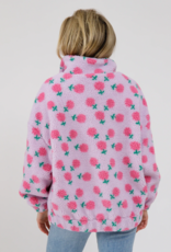 Brunette the Label Floral Sherpa Jacket in Purple with Pink Flowers