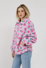 Brunette the Label Floral Sherpa Jacket in Purple with Pink Flowers