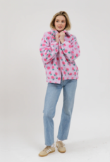 Brunette the Label Floral Sherpa Jacket in Purple with Pink Flowers