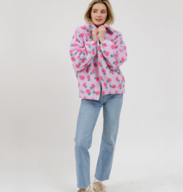 Brunette the Label Brunette the Label - Floral Sherpa Jacket in Purple with Pink Flowers