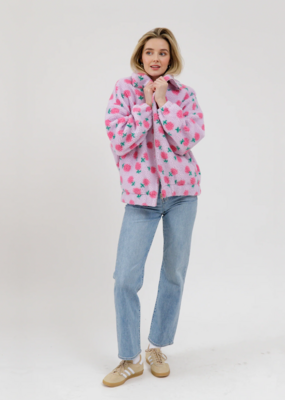 Brunette the Label Brunette the Label - Floral Sherpa Jacket in Purple with Pink Flowers