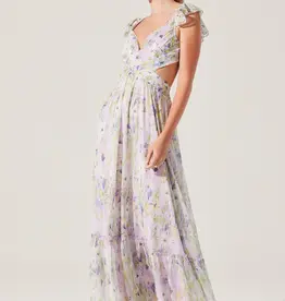 ASTR Primrose Pleated Floral Dress with Lace-Up Back