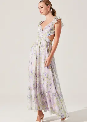 ASTR Primrose Pleated Floral Dress with Lace-Up Back