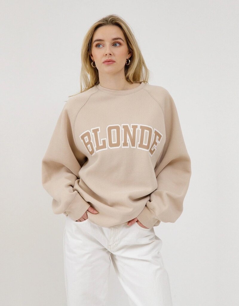Brunette the Label Blonde Varsity NYBF Crew in Washed Tan