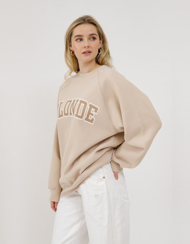 Brunette the Label Blonde Varsity NYBF Crew in Washed Tan