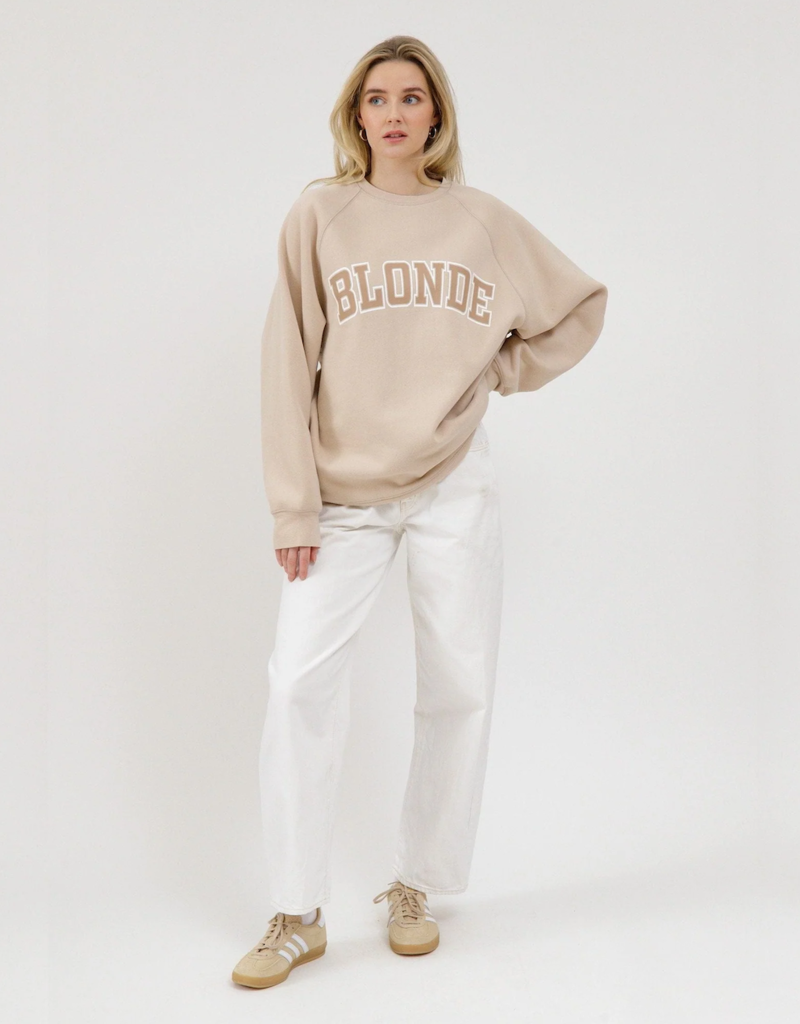 Brunette the Label Blonde Varsity NYBF Crew in Washed Tan