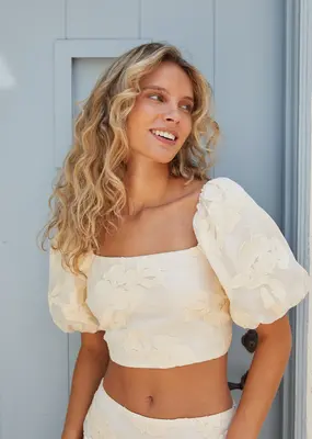 Lucy Paris Pippa Floral Puff Sleeve Crop Top
