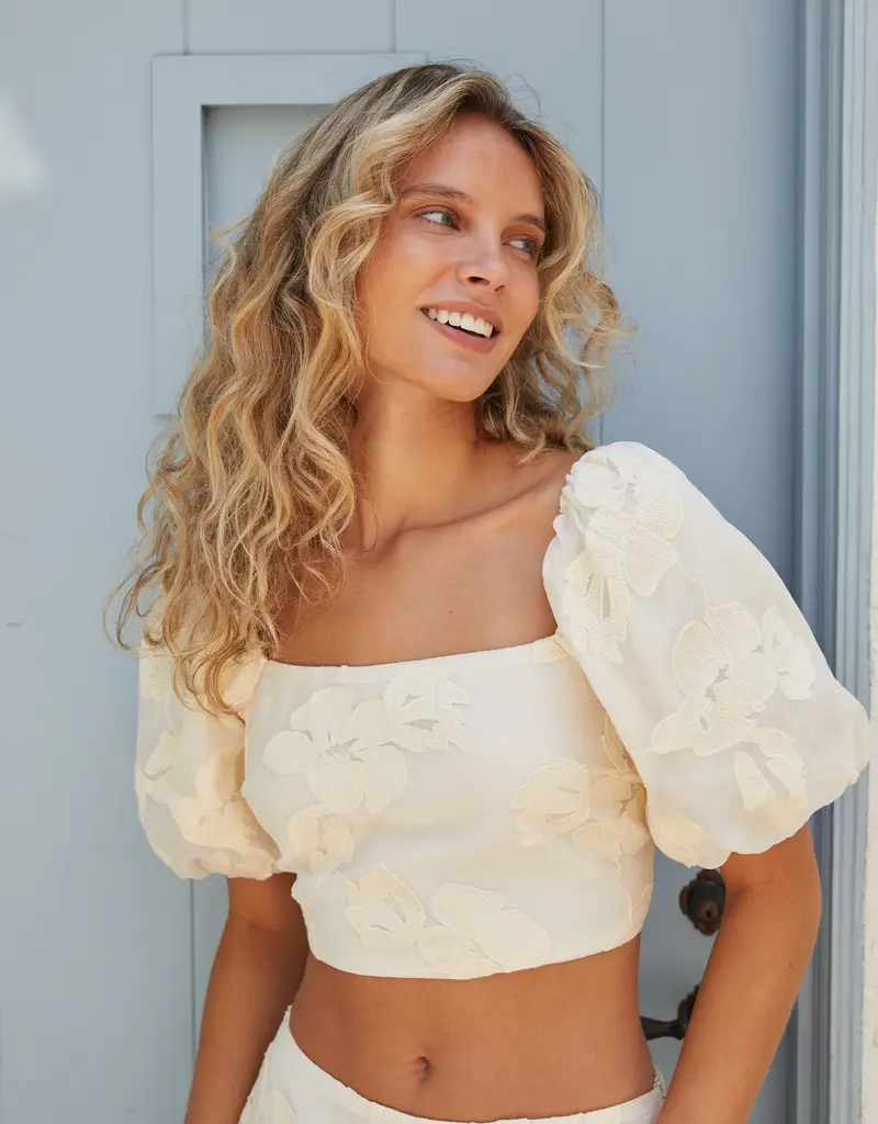 Lucy Paris Pippa Floral Puff Sleeve Crop Top