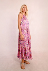 Molly Bracken Tia Printed Halter Tiered Maxi Dress