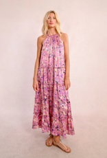 Molly Bracken Tia Printed Halter Tiered Maxi Dress