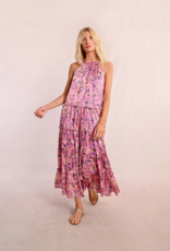 Molly Bracken Tia Printed Halter Tiered Maxi Dress