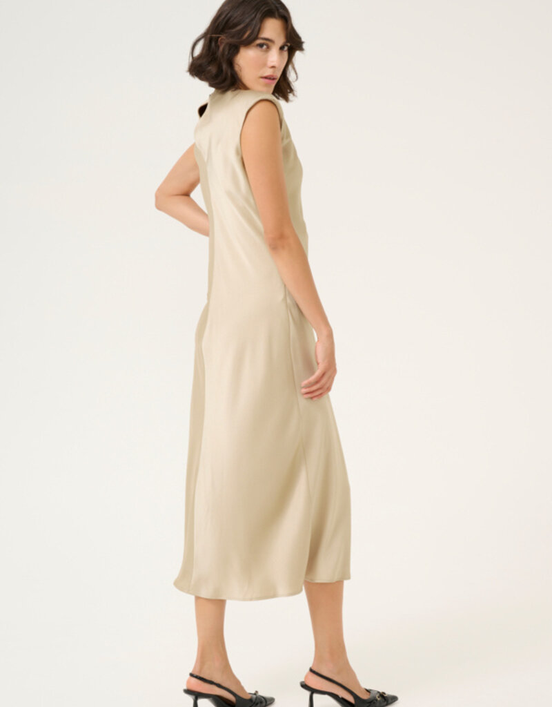 Kaffe Pristina Satin Midi Dress With Knot Detail