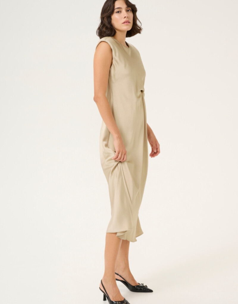 Kaffe Pristina Satin Midi Dress With Knot Detail