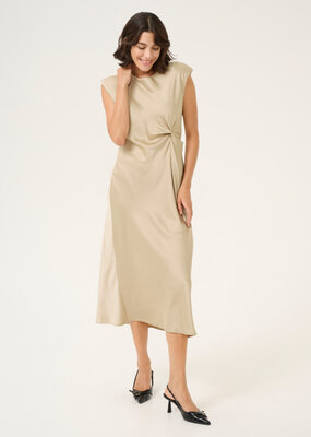 Kaffe Pristina Satin Midi Dress With Knot Detail