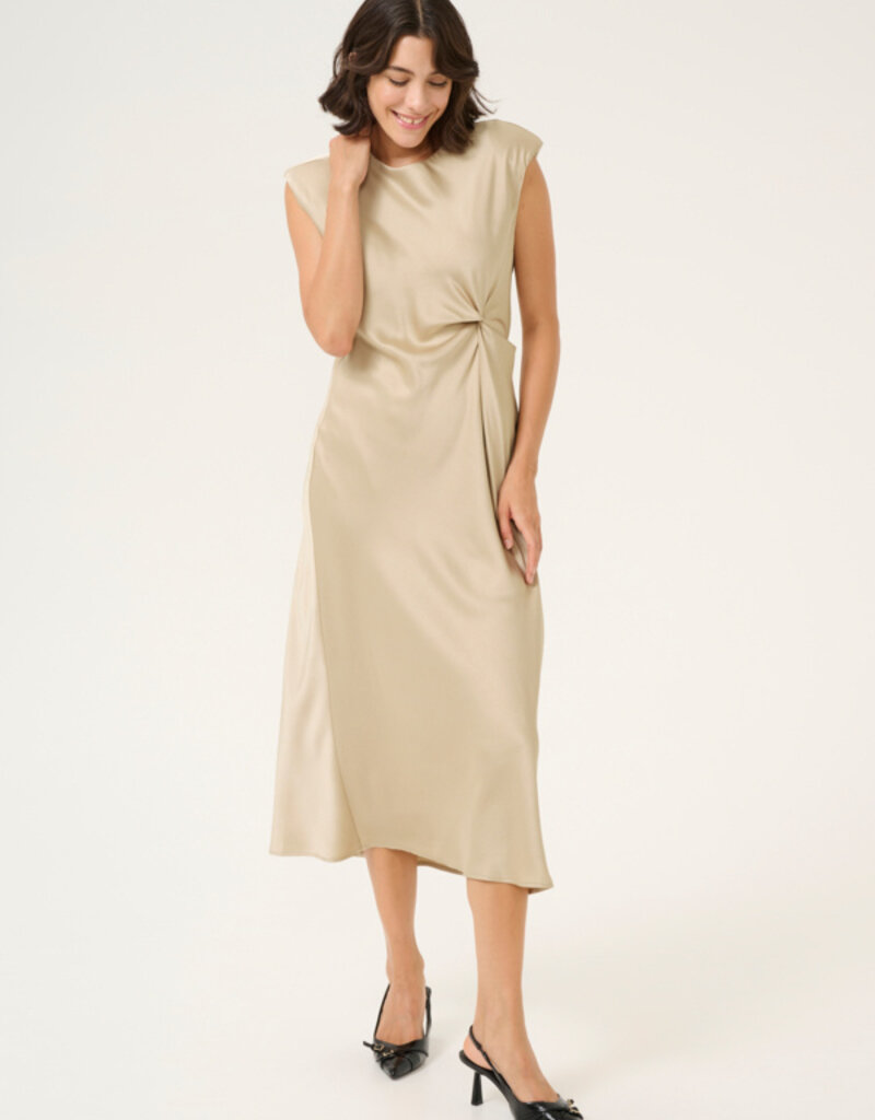 Kaffe Pristina Satin Midi Dress With Knot Detail