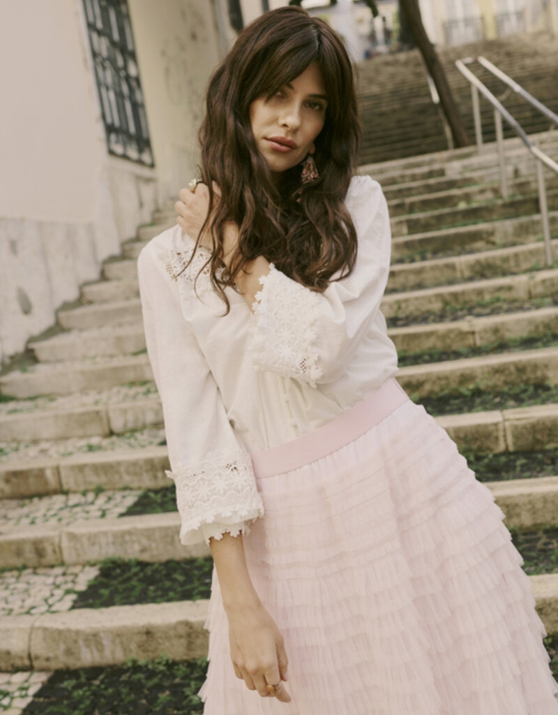 Cream Eta Soft Tulle Midi Skirt