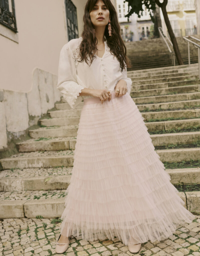 Cream Eta Soft Tulle Midi Skirt
