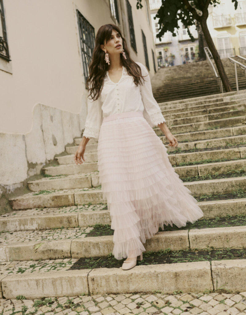 Cream Eta Soft Tulle Midi Skirt