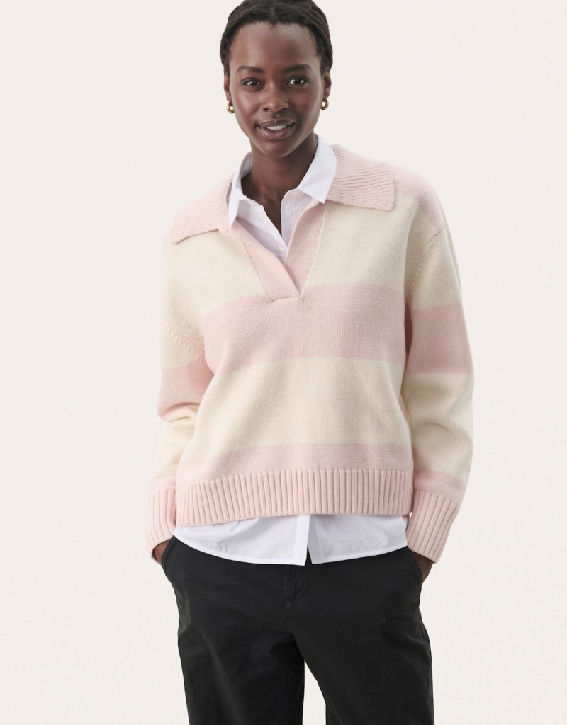 Part Two Elinda Cotton Blend Striped Collared Pullover