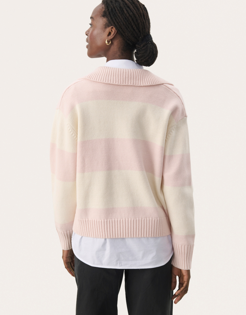 Part Two Elinda Cotton Blend Striped Collared Pullover