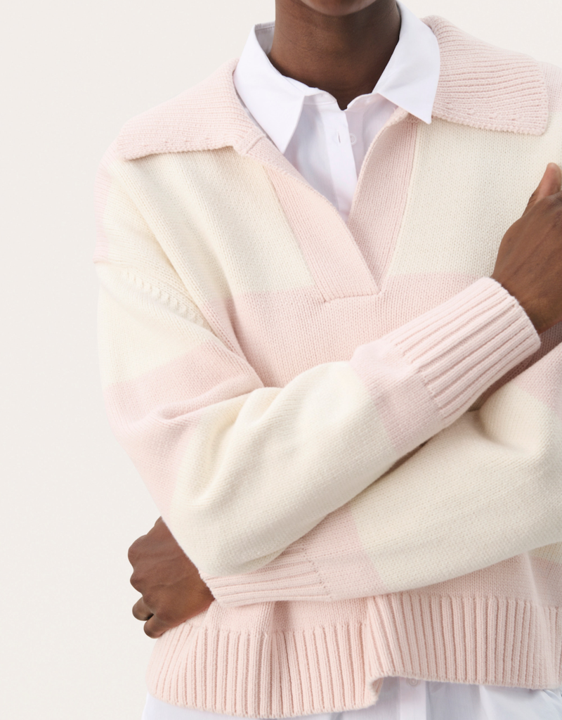 Part Two Elinda Cotton Blend Striped Collared Pullover