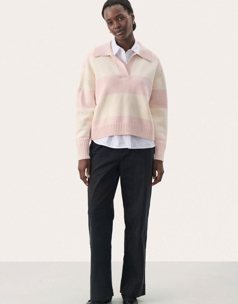 Part Two Elinda Cotton Blend Striped Collared Pullover