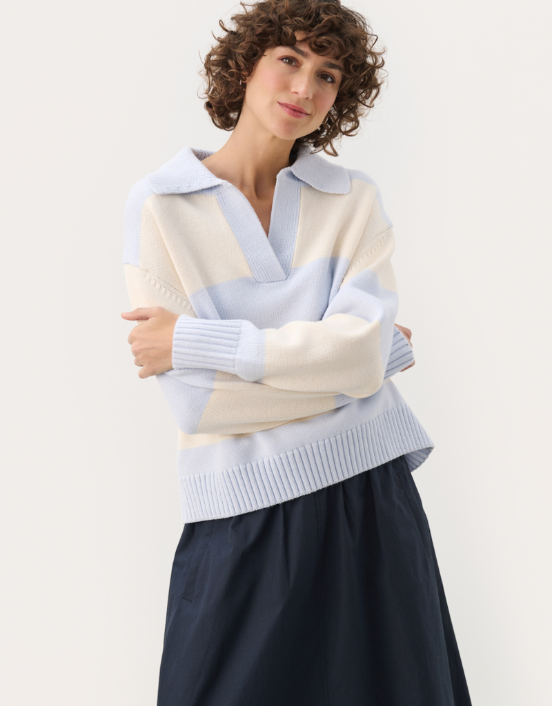 Part Two Elinda Cotton Blend Striped Collared Pullover