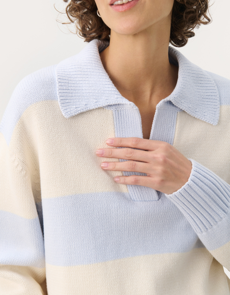 Part Two Elinda Cotton Blend Striped Collared Pullover