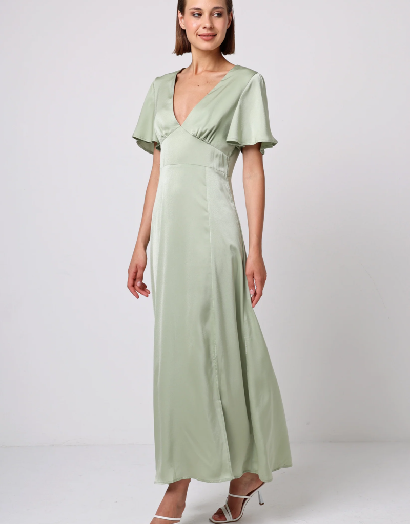 Angel Eye Caviar Satin Maxi Dress in Sage