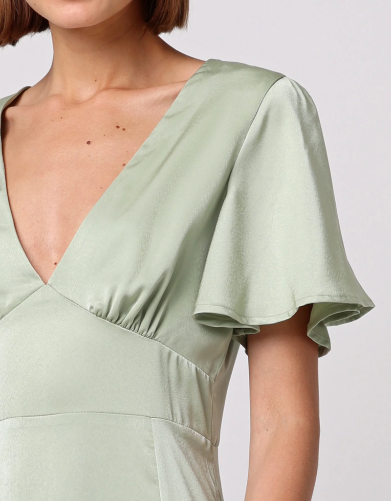 Angel Eye Caviar Satin Maxi Dress in Sage