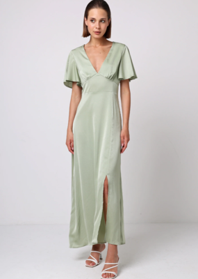 Angel Eye Caviar Satin Maxi Dress in Sage