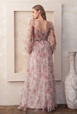 Soieblu Nessa Rose Print Long Sleeve Mesh Maxi Gown