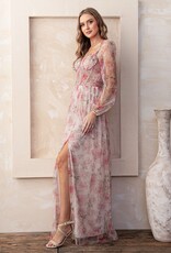 Soieblu Nessa Rose Print Long Sleeve Mesh Maxi Gown