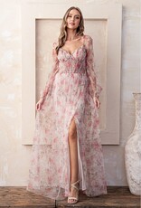Soieblu Nessa Rose Print Long Sleeve Mesh Maxi Gown